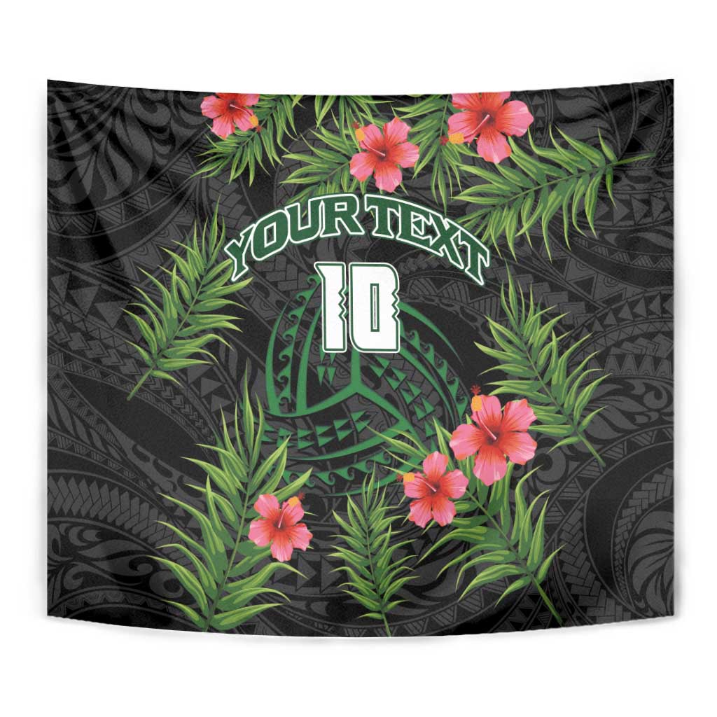 Custom Hawaii Volleyball Tapestry Kakau Abstract and Tropical Plants Black Color - Polynesian Pride