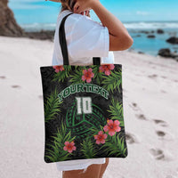 Custom Hawaii Volleyball Tote Bag Kakau Abstract and Tropical Plants Black Color - Polynesian Pride