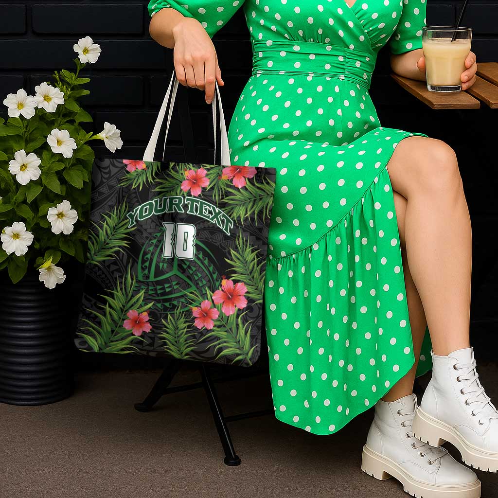 Custom Hawaii Volleyball Tote Bag Kakau Abstract and Tropical Plants Black Color - Polynesian Pride