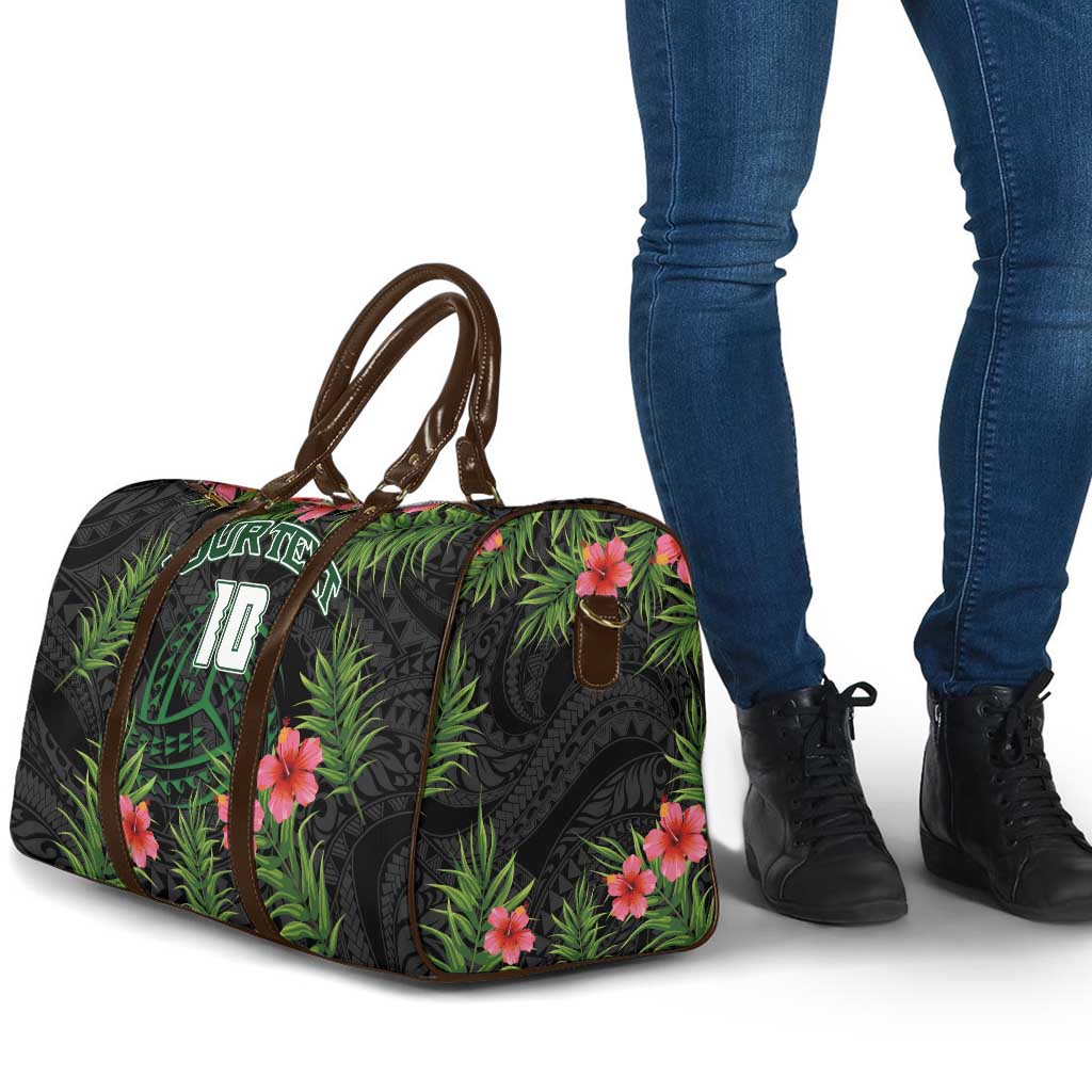 Custom Hawaii Volleyball Travel Bag Kakau Abstract and Tropical Plants Black Color - Polynesian Pride
