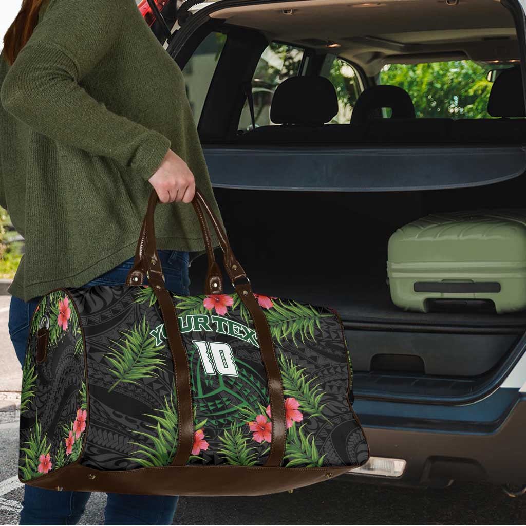 Custom Hawaii Volleyball Travel Bag Kakau Abstract and Tropical Plants Black Color - Polynesian Pride