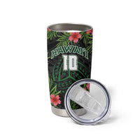 Custom Hawaii Volleyball Tumbler Cup Kakau Abstract and Tropical Plants Black Color - Polynesian Pride