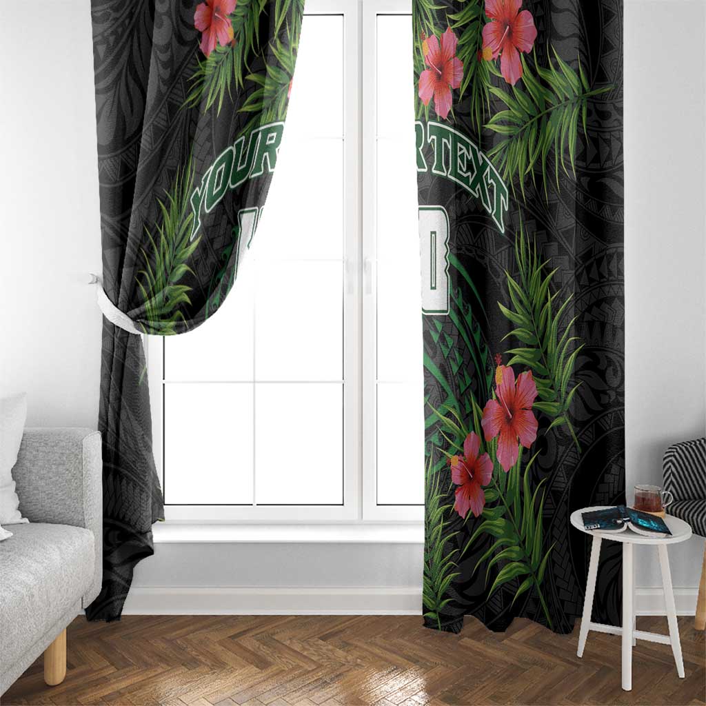 Custom Hawaii Volleyball Window Curtain Kakau Abstract and Tropical Plants Black Color - Polynesian Pride