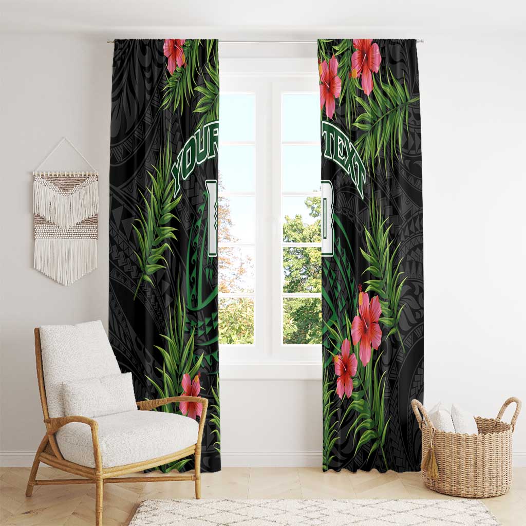 Custom Hawaii Volleyball Window Curtain Kakau Abstract and Tropical Plants Black Color - Polynesian Pride