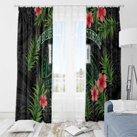 Custom Hawaii Volleyball Window Curtain Kakau Abstract and Tropical Plants Black Color - Polynesian Pride