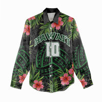 Custom Hawaii Volleyball Women Casual Shirt Kakau Abstract and Tropical Plants Black Color - Polynesian Pride