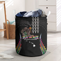 Hawaii Rainbow Warriors Laundry Basket Kakau Shark Tooth and Polynesian Art Tattoo LT03 Black - Polynesian Pride