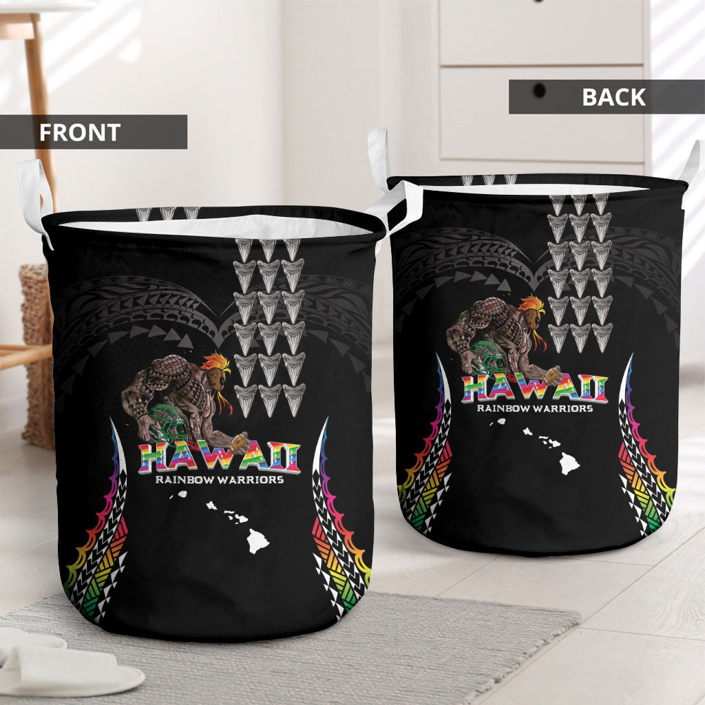 Hawaii Rainbow Warriors Laundry Basket Kakau Shark Tooth and Polynesian Art Tattoo LT03 - Polynesian Pride