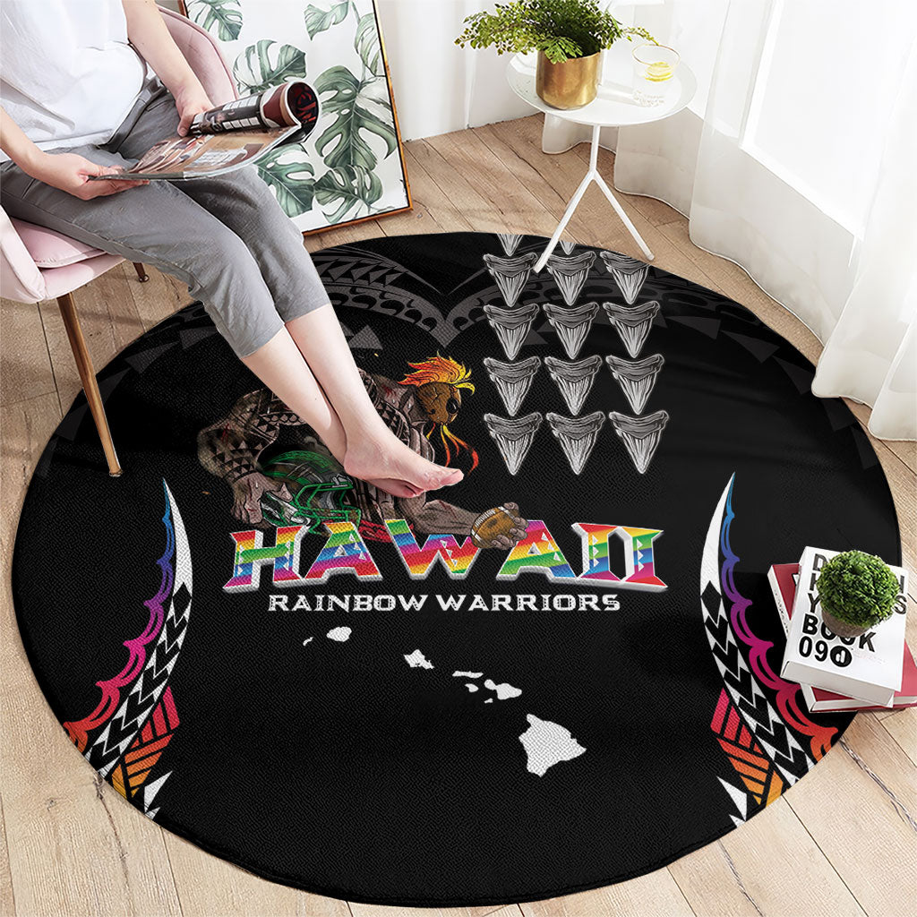 Hawaii Rainbow Warriors Round Carpet Kakau Shark Tooth and Polynesian Art Tattoo LT03 - Polynesian Pride