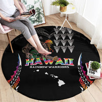 Hawaii Rainbow Warriors Round Carpet Kakau Shark Tooth and Polynesian Art Tattoo LT03 - Polynesian Pride