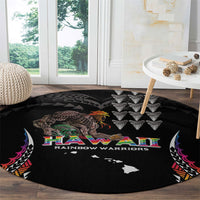 Hawaii Rainbow Warriors Round Carpet Kakau Shark Tooth and Polynesian Art Tattoo LT03 - Polynesian Pride