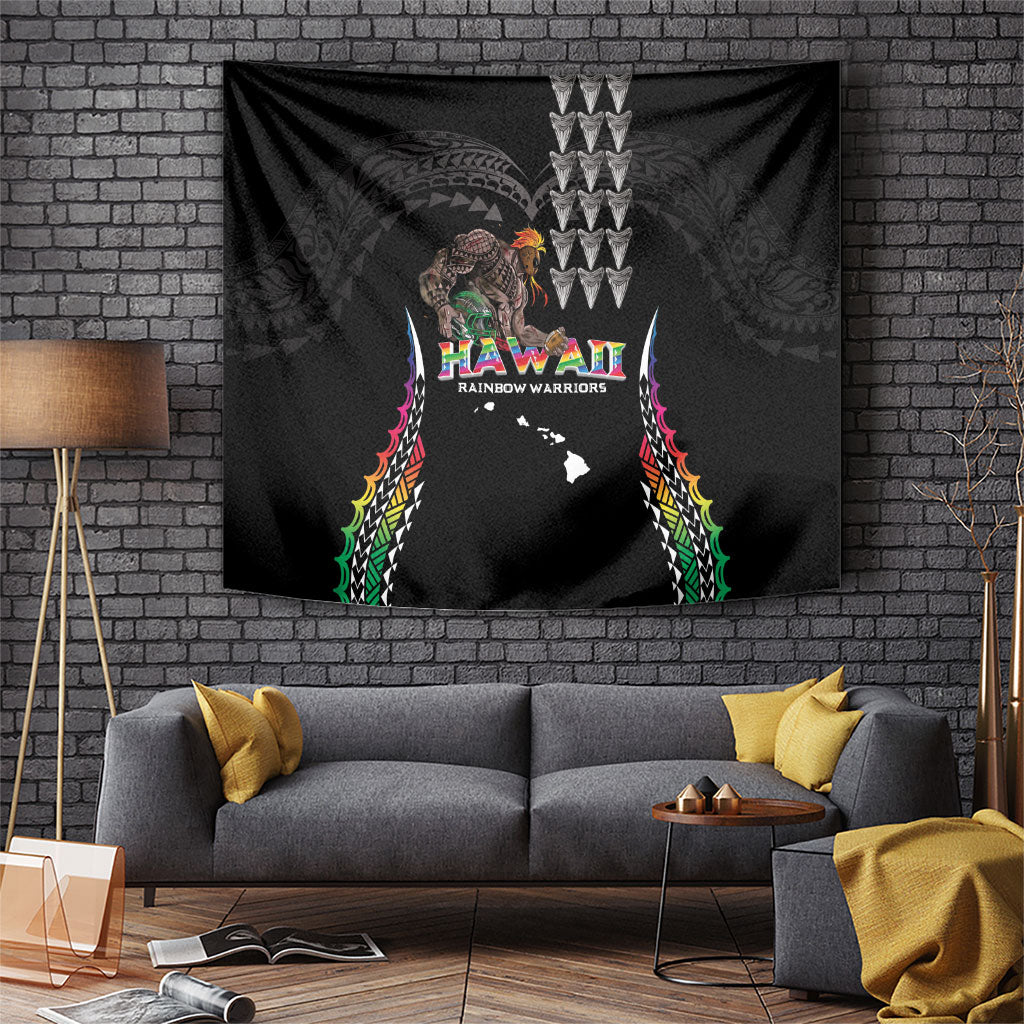 Hawaii Rainbow Warriors Tapestry Kakau Shark Tooth and Polynesian Art Tattoo LT03 Black - Polynesian Pride