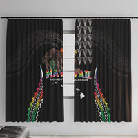 Hawaii Rainbow Warriors Window Curtain Kakau Shark Tooth and Polynesian Art Tattoo LT03 With Hooks Black - Polynesian Pride