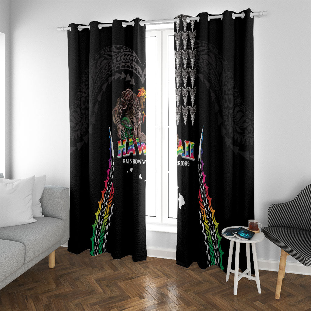 Hawaii Rainbow Warriors Window Curtain Kakau Shark Tooth and Polynesian Art Tattoo LT03 With Grommets Black - Polynesian Pride