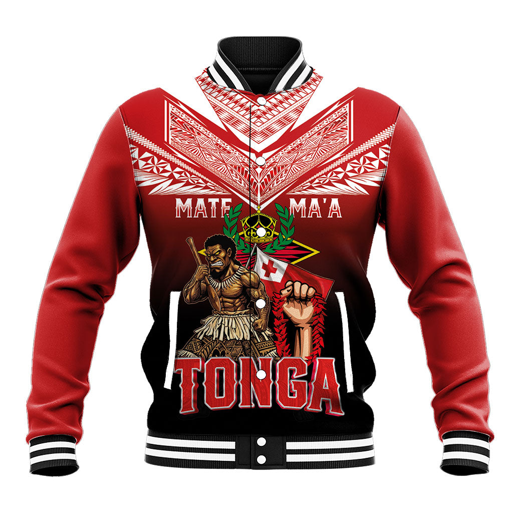 Mate Ma'a Tonga Baseball Jacket Traditional Warrior and Ngatu Art Pattern LT03 Unisex Red - Polynesian Pride