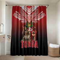 Mate Ma'a Tonga Bathroom Set Traditional Warrior and Ngatu Art Pattern LT03 Shower Curtain Only Red - Polynesian Pride