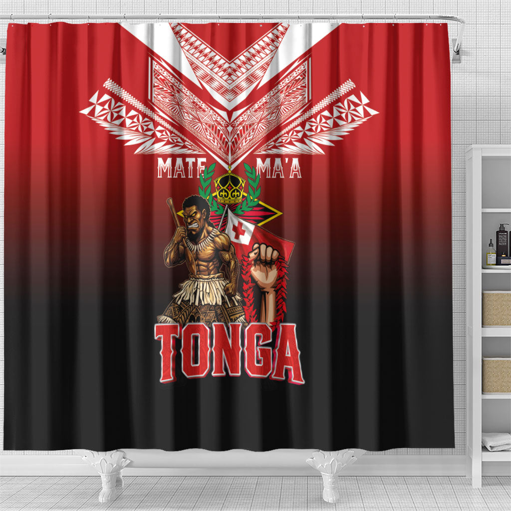 Mate Ma'a Tonga Shower Curtain Traditional Warrior and Ngatu Art Pattern LT03 - Polynesian Pride