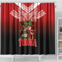 Mate Ma'a Tonga Shower Curtain Traditional Warrior and Ngatu Art Pattern LT03 - Polynesian Pride