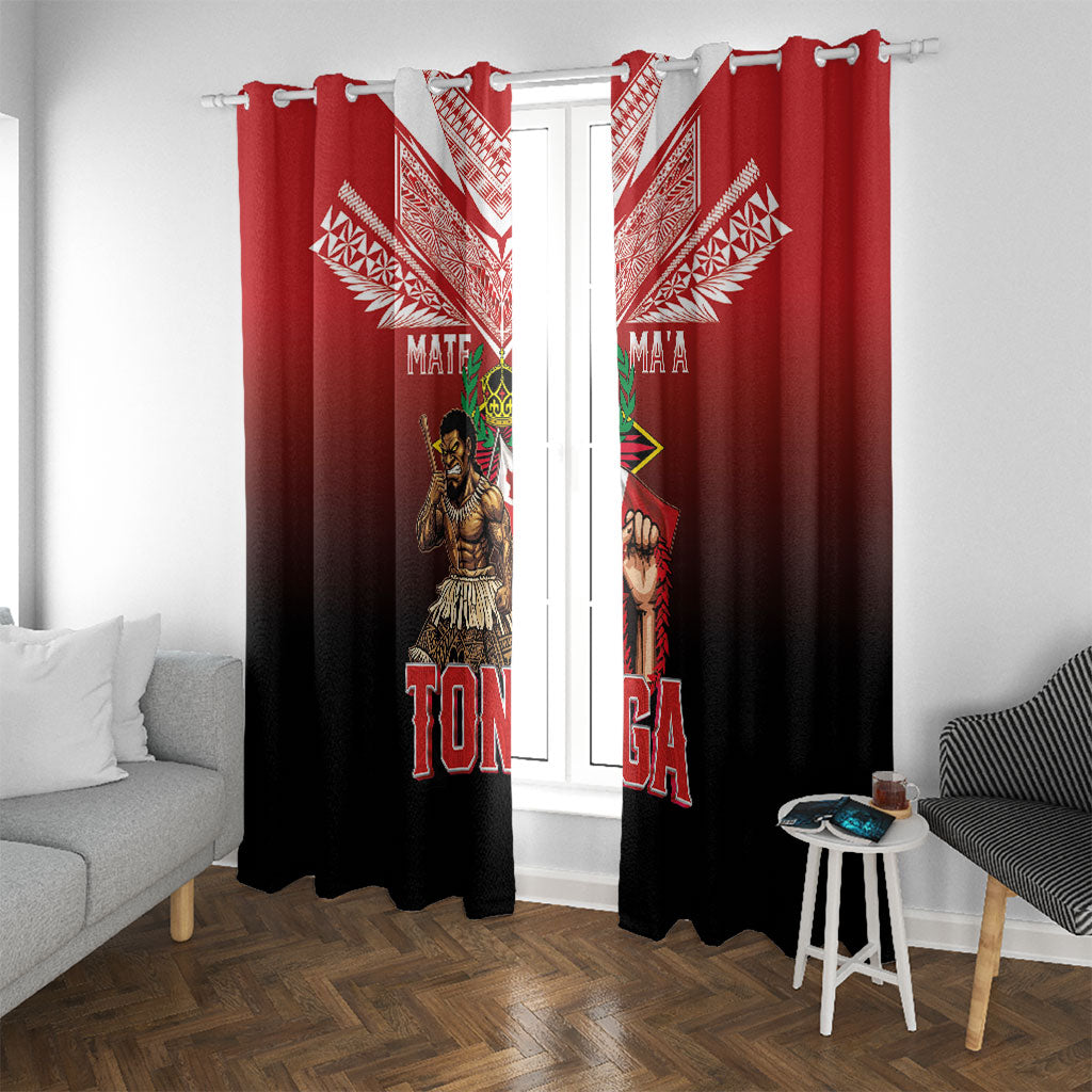 Mate Ma'a Tonga Window Curtain Traditional Warrior and Ngatu Art Pattern LT03 With Grommets Red - Polynesian Pride