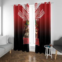 Mate Ma'a Tonga Window Curtain Traditional Warrior and Ngatu Art Pattern LT03 With Grommets Red - Polynesian Pride