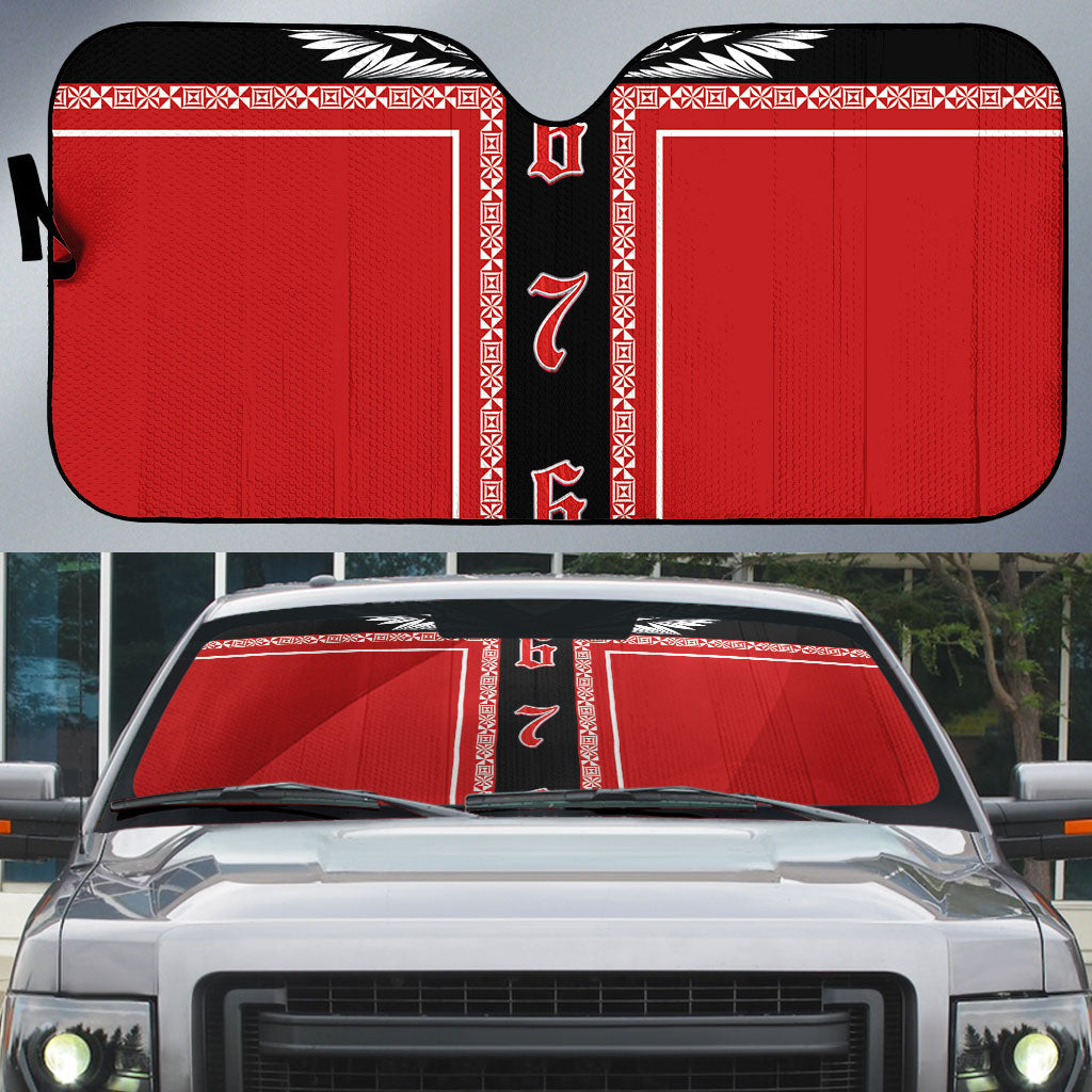 Tonga Auto Sun Shade Tribal Pacific Ngatu Motif LT03 Red - Polynesian Pride