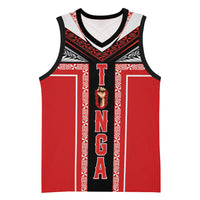 Tonga Basketball Jersey Tribal Pacific Ngatu Motif LT03 Unisex Red - Polynesian Pride