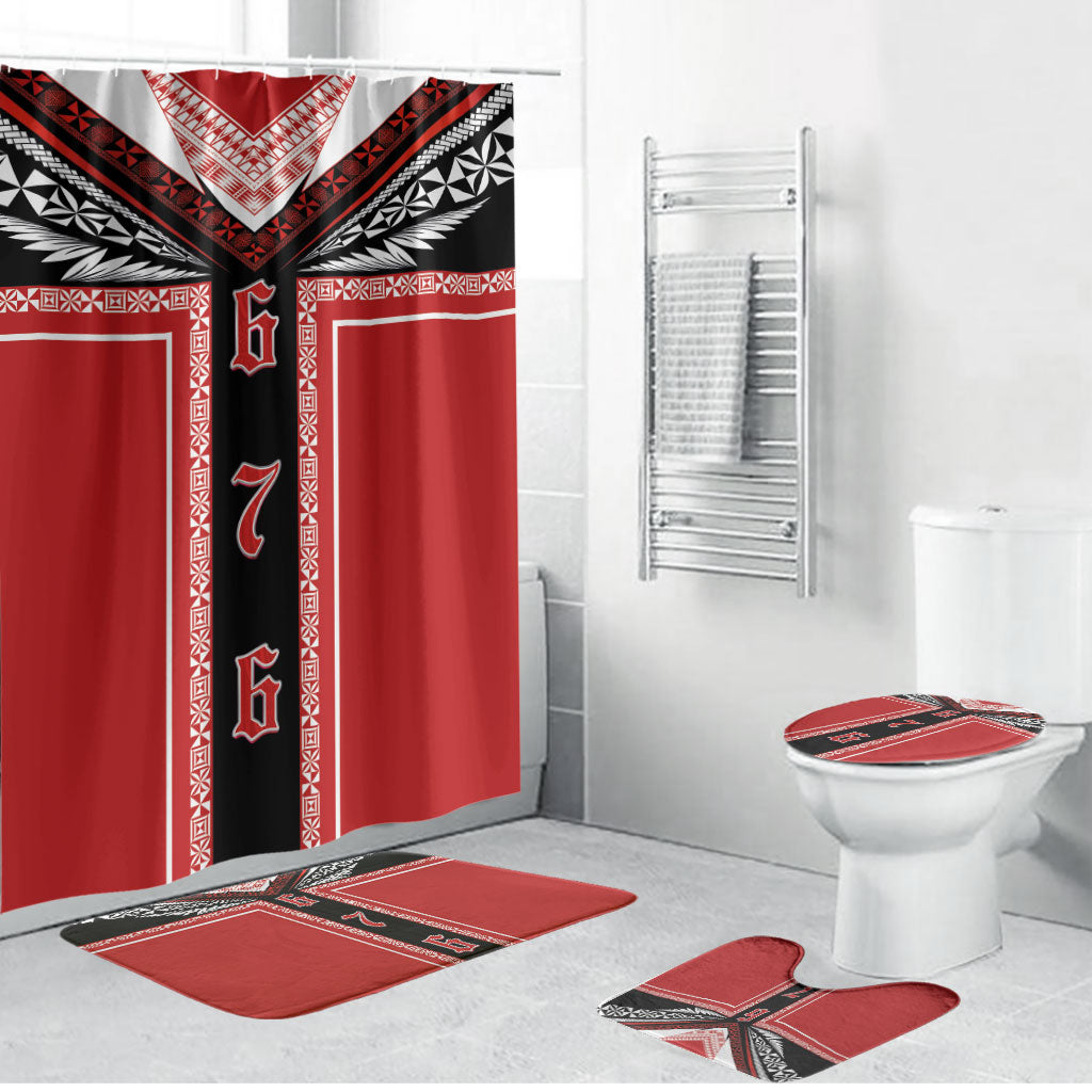 Tonga Bathroom Set Tribal Pacific Ngatu Motif LT03 Bathroom Set (4 pcs) Red - Polynesian Pride