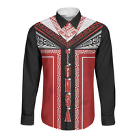 Tonga Long Sleeve Button Shirt Tribal Pacific Ngatu Motif LT03 Unisex Red - Polynesian Pride