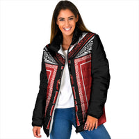 Tonga Padded Jacket Tribal Pacific Ngatu Motif LT03 Women Red - Polynesian Pride