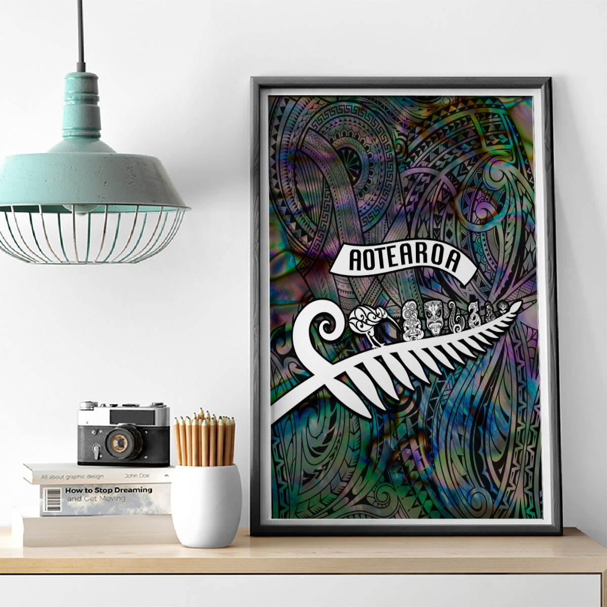 New Zealand Canvas Wall Art Aotearoa Symbols With Silver Fern LT03 - Polynesian Pride