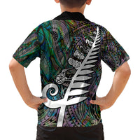 New Zealand Family Matching Tank Maxi Dress and Hawaiian Shirt Aotearoa Symbols With Silver Fern LT03 - Polynesian Pride