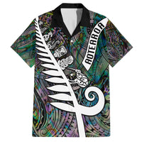 New Zealand Family Matching Tank Maxi Dress and Hawaiian Shirt Aotearoa Symbols With Silver Fern LT03 Dad's Shirt - Short Sleeve Black - Polynesian Pride