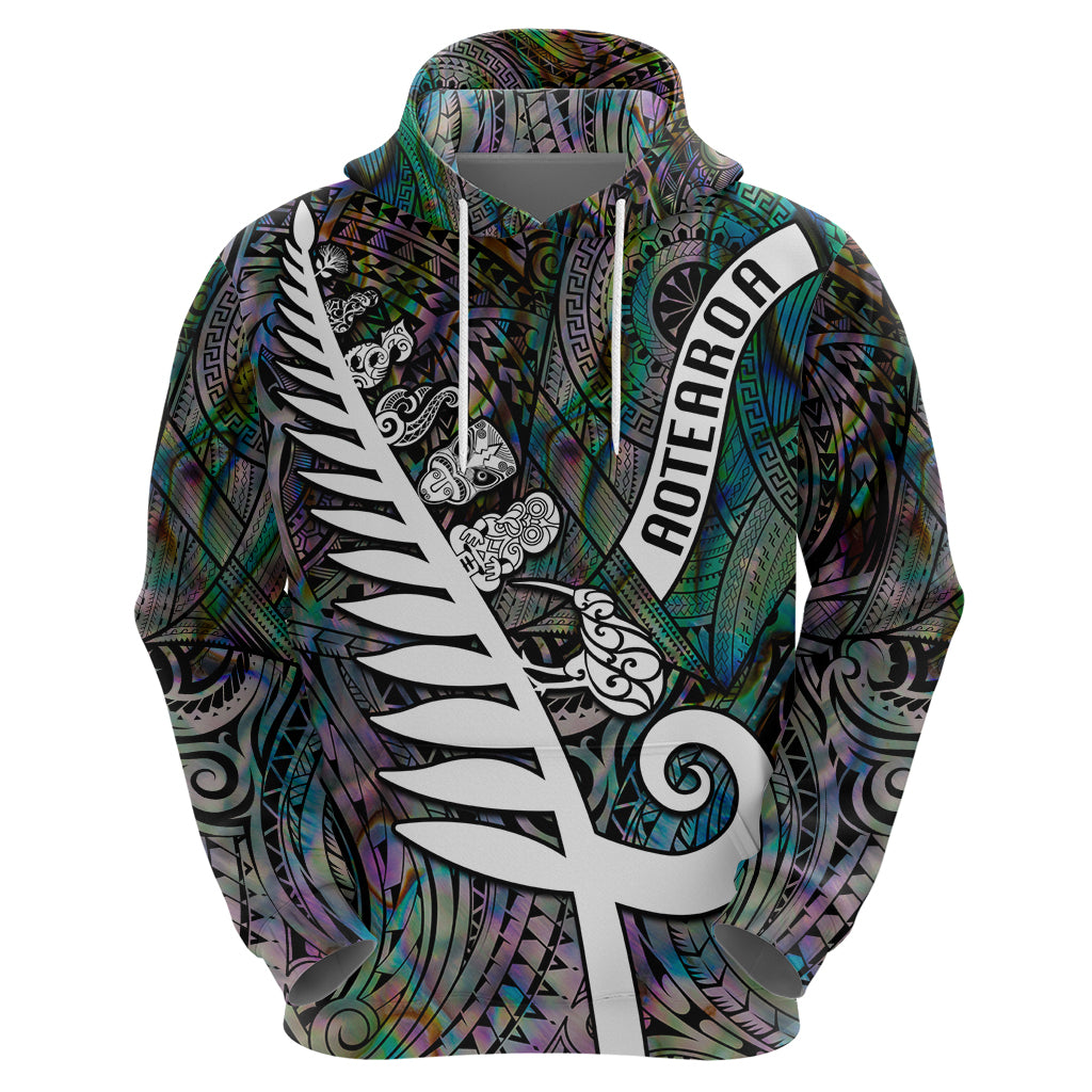 New Zealand Hoodie Aotearoa Symbols With Silver Fern LT03 - Polynesian Pride