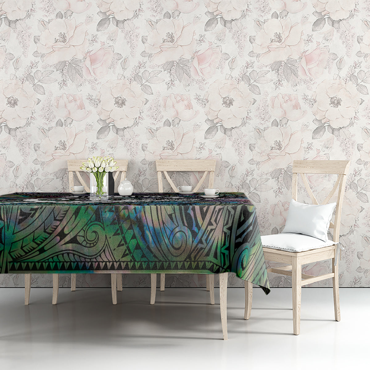 New Zealand Tablecloth Aotearoa Symbols With Silver Fern LT03 - Polynesian Pride