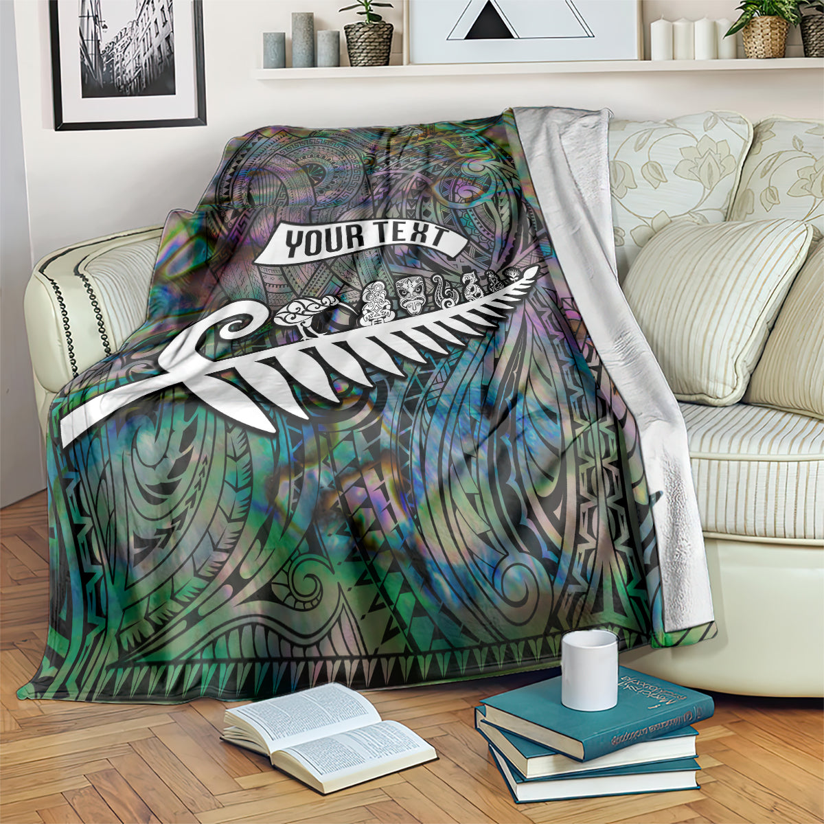 Personalized New Zealand Blanket Aotearoa Symbols With Silver Fern LT03 - Polynesian Pride