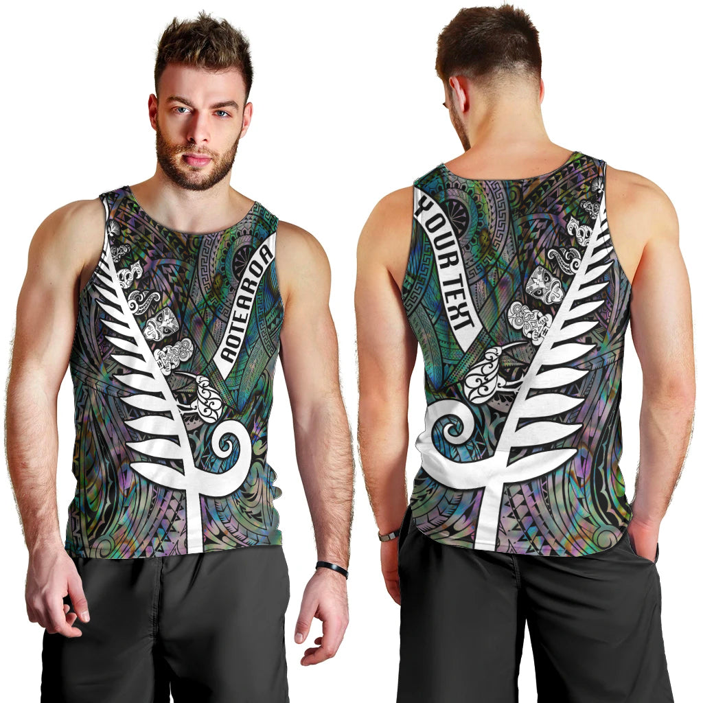 Personalized New Zealand Men Tank Top Aotearoa Symbols With Silver Fern LT03 - Polynesian Pride