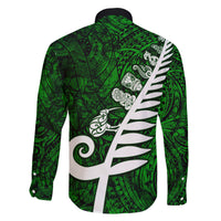New Zealand Family Matching Long Sleeve Bodycon Dress and Hawaiian Shirt Silver Fern and Maori Symbols Papua Shell Green Style LT03 - Polynesian Pride