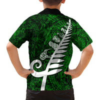 New Zealand Family Matching Tank Maxi Dress and Hawaiian Shirt Silver Fern and Maori Symbols Papua Shell Green Style LT03 - Polynesian Pride