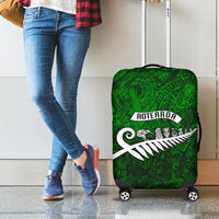 New Zealand Luggage Cover Silver Fern and Maori Symbols Papua Shell Green Style LT03 - Polynesian Pride