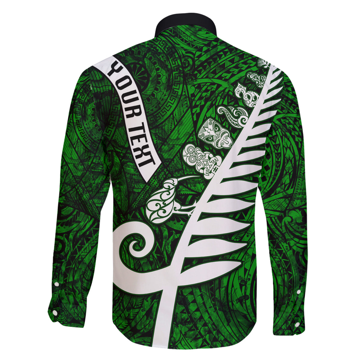 Personalized New Zealand Family Matching Off Shoulder Maxi Dress and Hawaiian Shirt Silver Fern and Maori Symbols Papua Shell Green Style LT03 - Polynesian Pride
