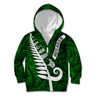 Personalized New Zealand Kid Hoodie Silver Fern and Maori Symbols Papua Shell Green Style LT03 Zip Hoodie Green - Polynesian Pride