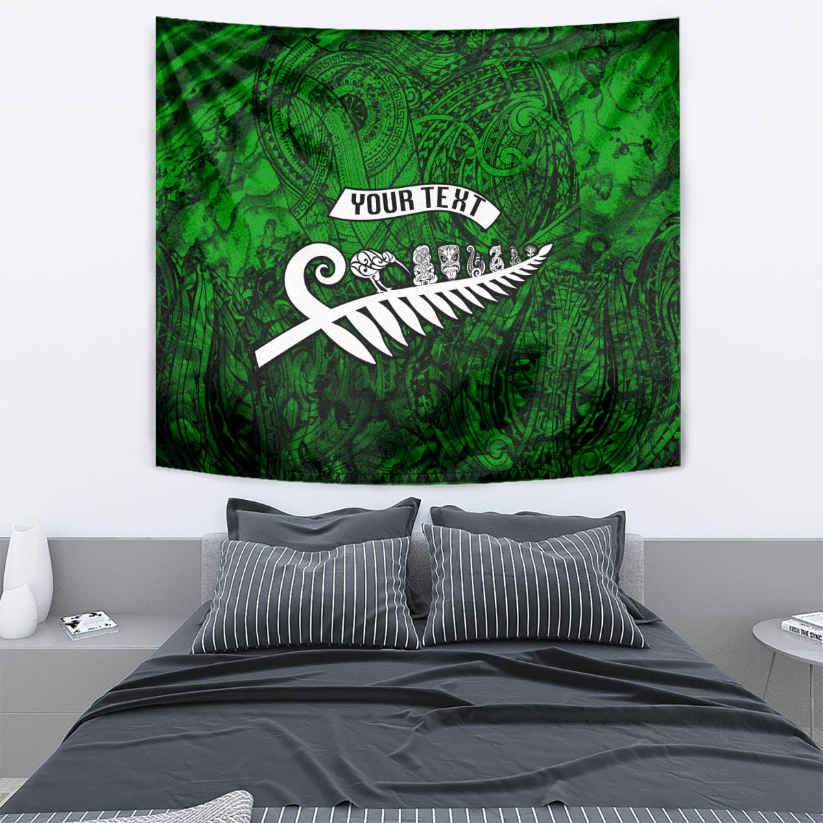 Personalized New Zealand Tapestry Silver Fern and Maori Symbols Papua Shell Green Style LT03 - Polynesian Pride