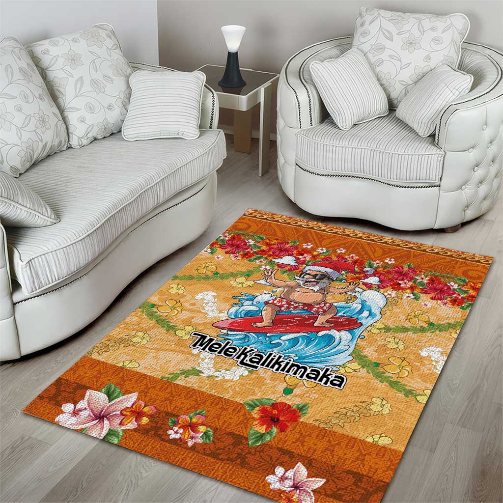 Hawaii Mele Kalikimaka Area Rug Funny Santa Claus Surfing on Tropical Plants - Polynesian Pride