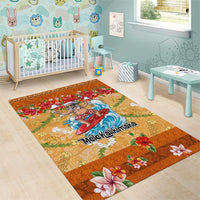 Hawaii Mele Kalikimaka Area Rug Funny Santa Claus Surfing on Tropical Plants - Polynesian Pride