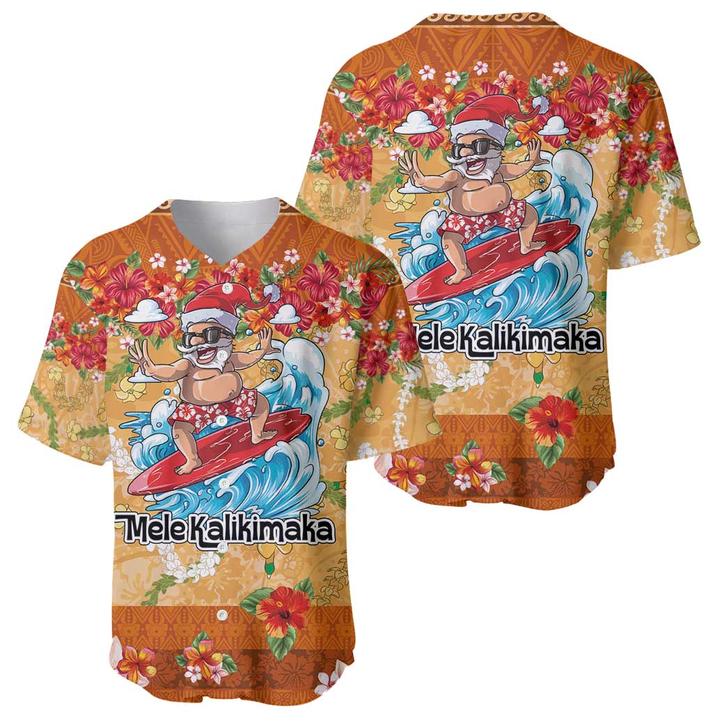 Hawaii Mele Kalikimaka Baseball Jersey Funny Santa Claus Surfing on Tropical Plants - Polynesian Pride