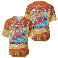 Hawaii Mele Kalikimaka Baseball Jersey Funny Santa Claus Surfing on Tropical Plants - Polynesian Pride