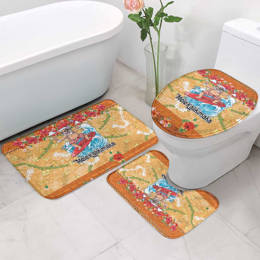 Hawaii Mele Kalikimaka Bathroom Set Funny Santa Claus Surfing on Tropical Plants - Polynesian Pride