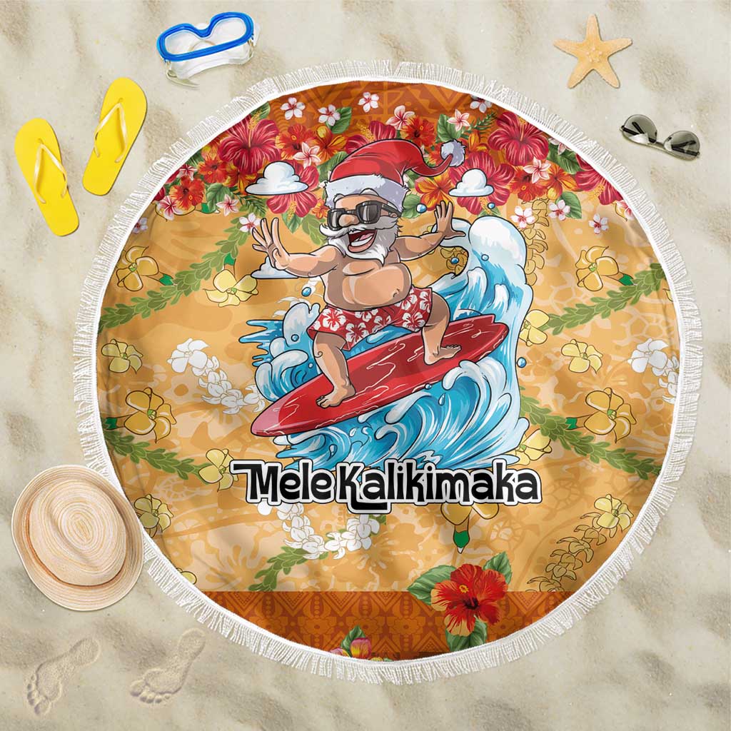 Hawaii Mele Kalikimaka Beach Blanket Funny Santa Claus Surfing on Tropical Plants - Polynesian Pride