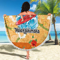 Hawaii Mele Kalikimaka Beach Blanket Funny Santa Claus Surfing on Tropical Plants - Polynesian Pride