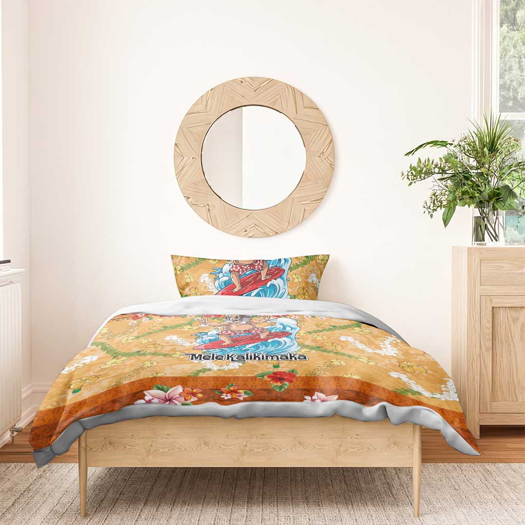 Hawaii Mele Kalikimaka Bedding Set Funny Santa Claus Surfing on Tropical Plants - Polynesian Pride